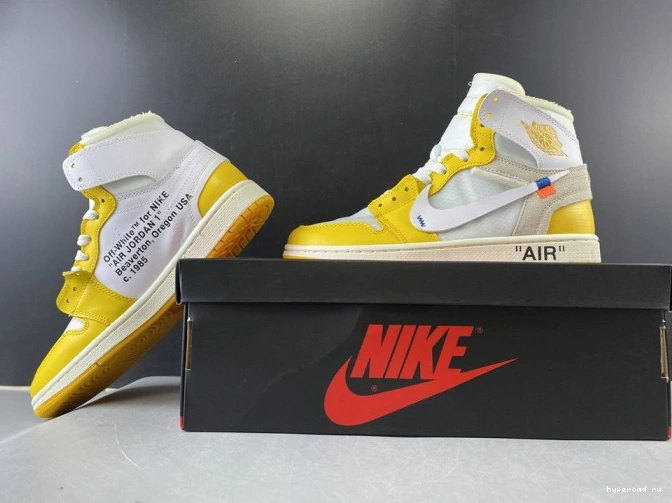 White NRG Dark x Yellow-Cone Jordan Powder 1 Off-White Air AQ0818-149 0702